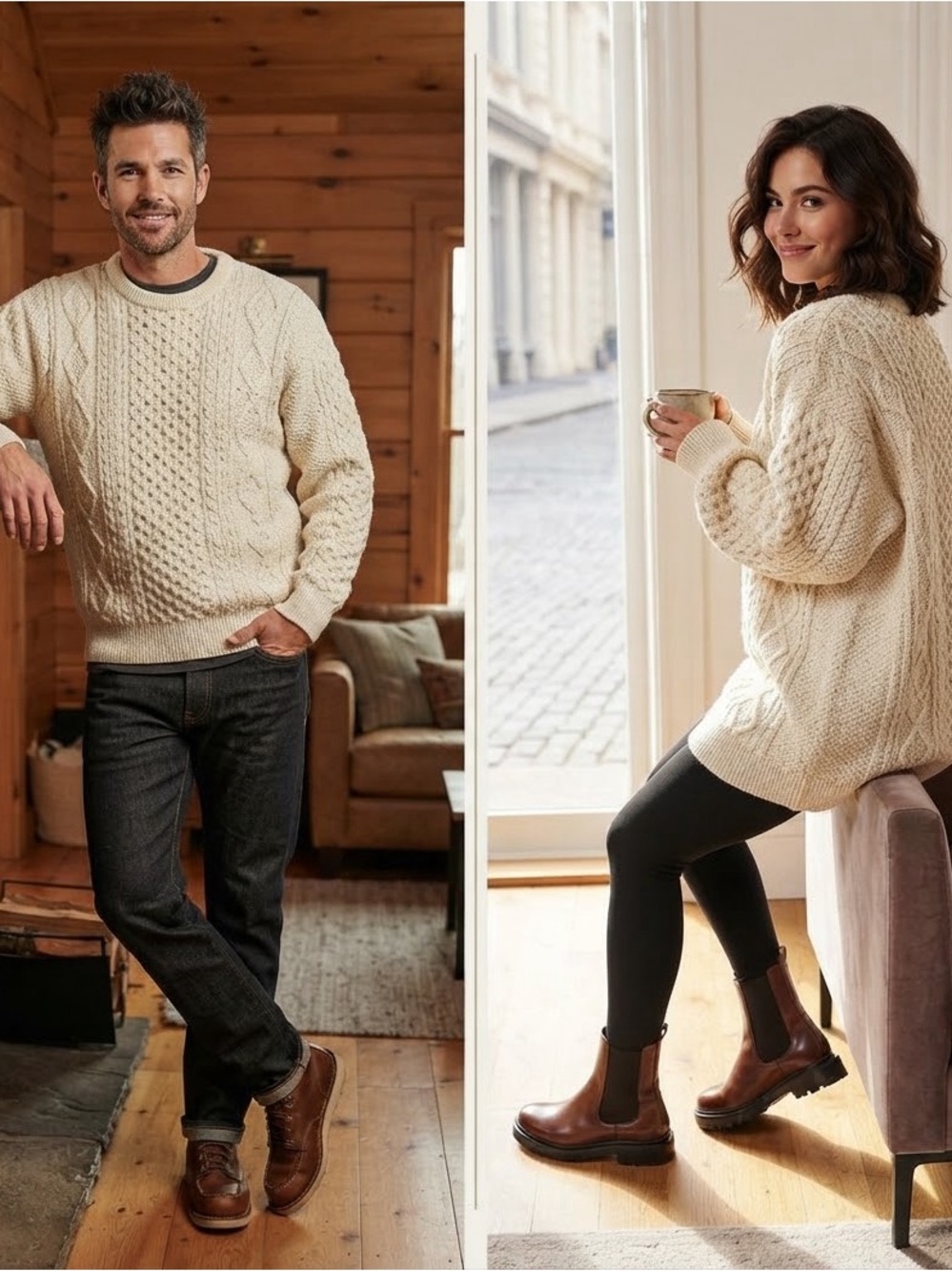Aran Sweater Market Cream Cable Knit Wool Fisherman Sweater Men's XL
